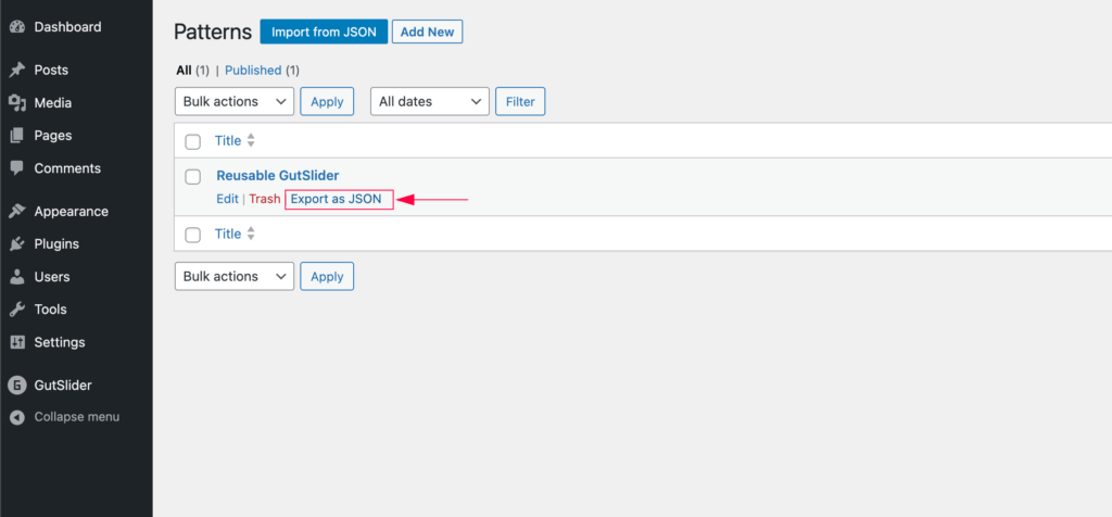 Export Reusable blocks